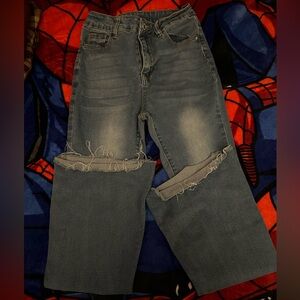 SHEIN Women's Distressed Blue Flare Jeans